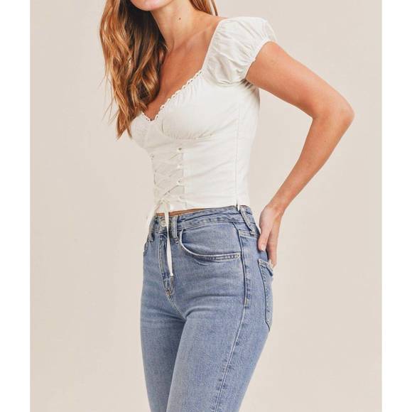 NEW MABLE lace up crop top in white - Picture 6 of 6